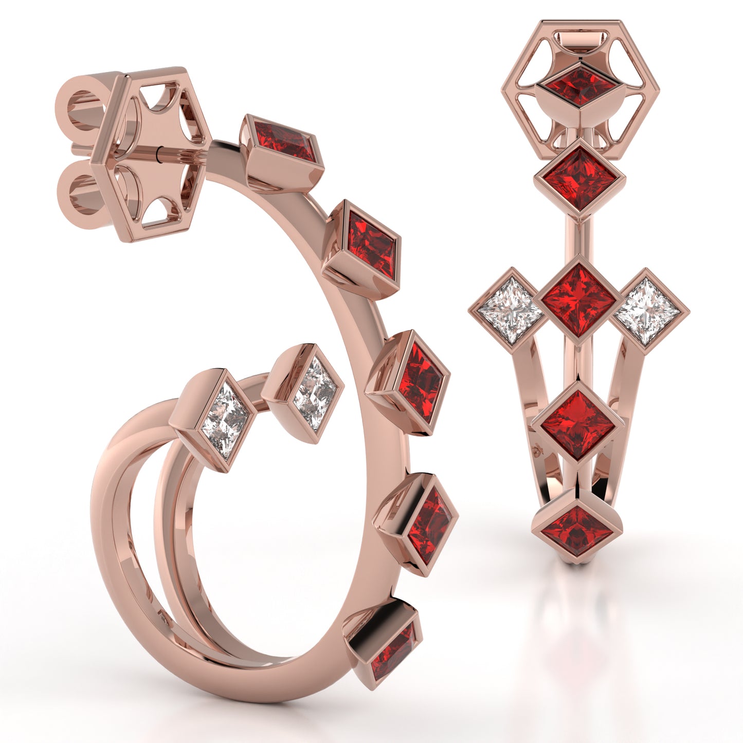 The Mingled Princesses Earrings - Double Twins - Medium Size - 18K / Platinum