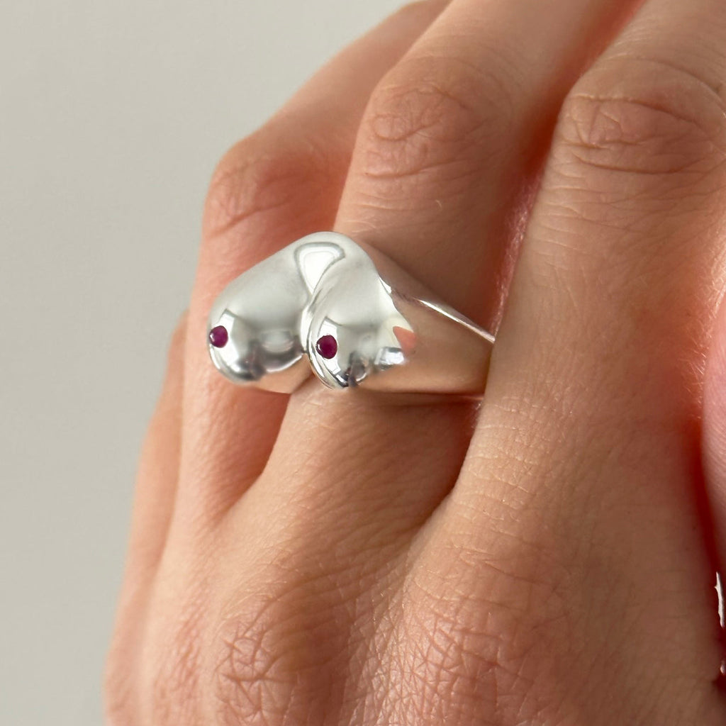 The Bust Ring - Breast Ring with Natural Diamonds or Natural Rubies