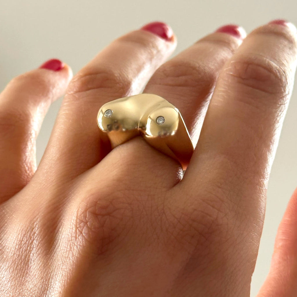 The Bust Ring - Breast Ring with Natural Diamonds or Natural Rubies