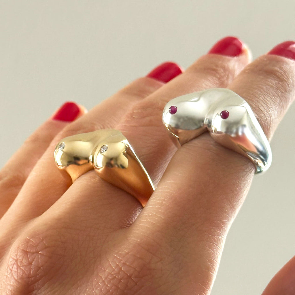The Bust Ring - Breast Ring with Natural Diamonds or Natural Rubies