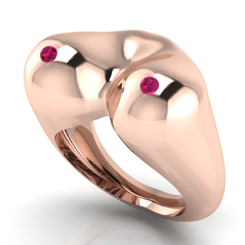 The Bust Ring - Breast Ring with Natural Diamonds or Natural Rubies