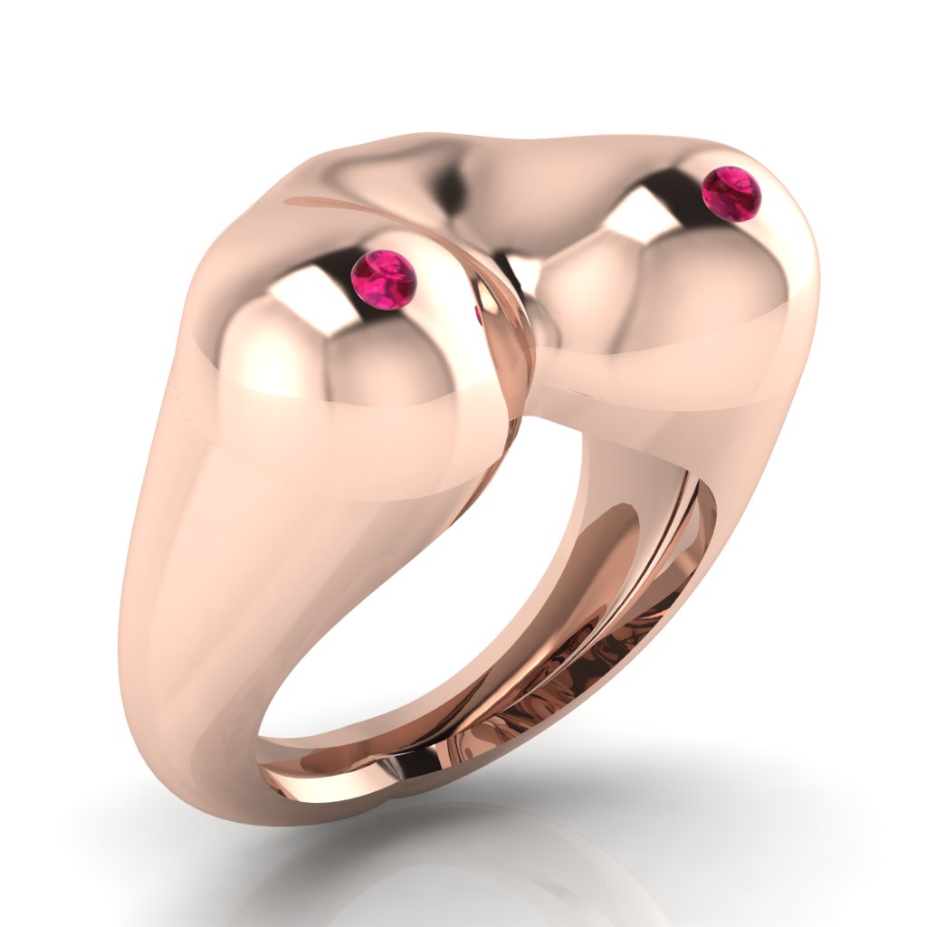 The Bust Ring - Breast Ring with Natural Diamonds or Natural Rubies