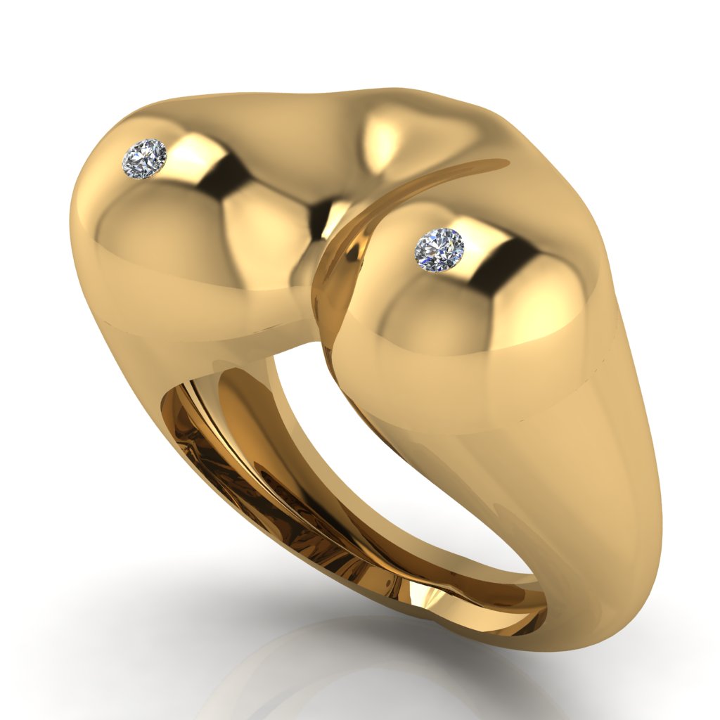 The Bust Ring - Breast Ring with Natural Diamonds or Natural Rubies