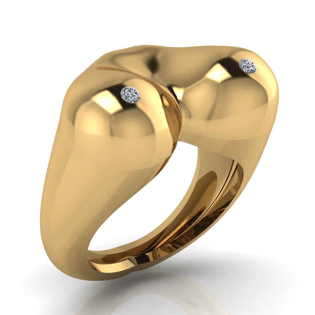 The Bust Ring - Breast Ring with Natural Diamonds or Natural Rubies