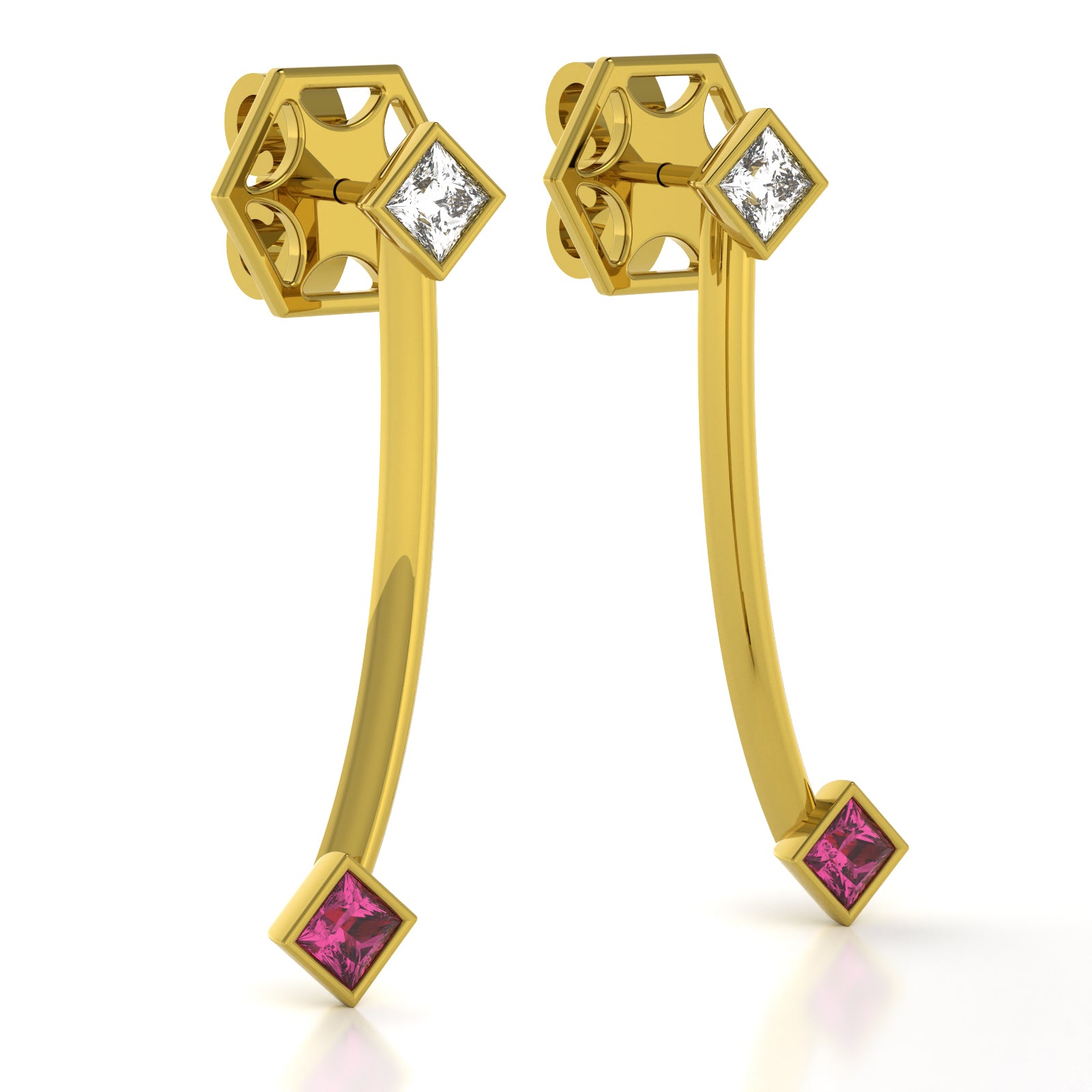 The Mingled Princesses Earrings - Double Princess - 18K / Platinum