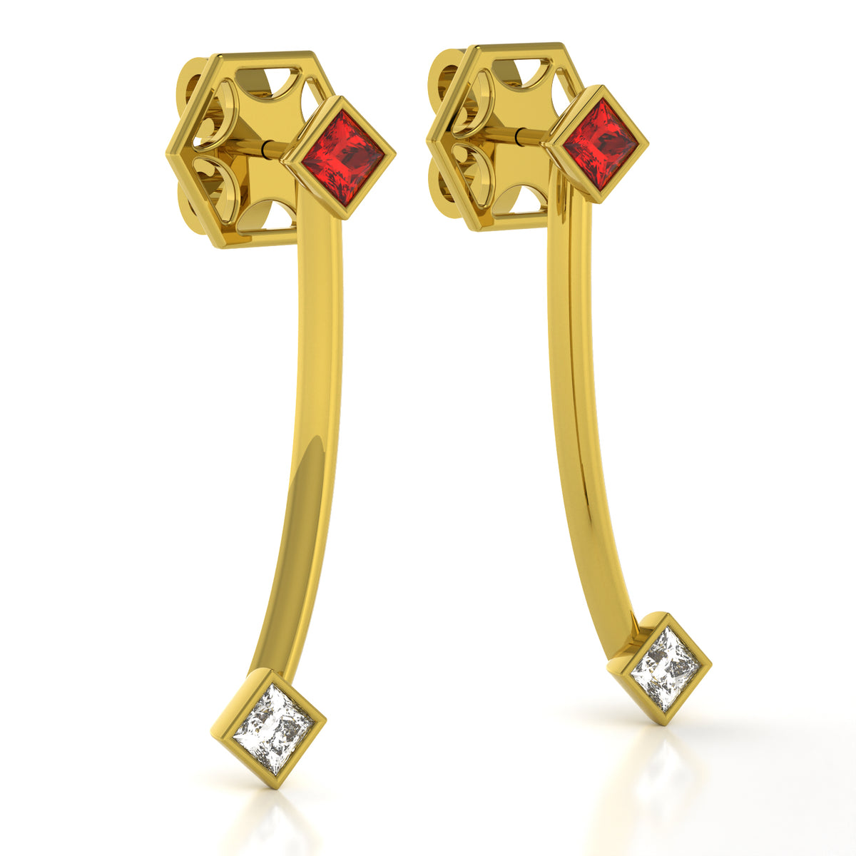 The Mingled Princesses Earrings - Double Princess - 18K / Platinum