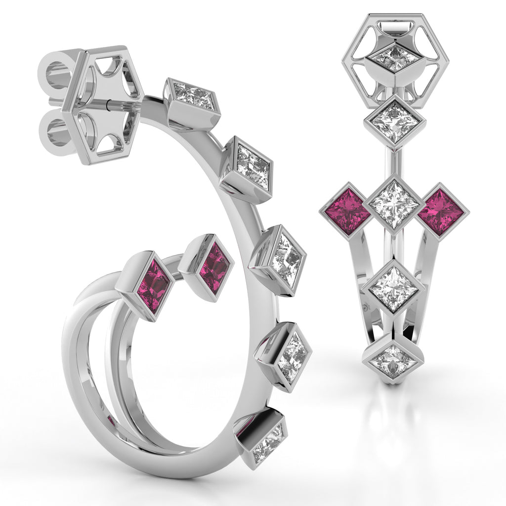The Mingled Princesses Earrings - Double Twins - Medium Size - 18K / Platinum