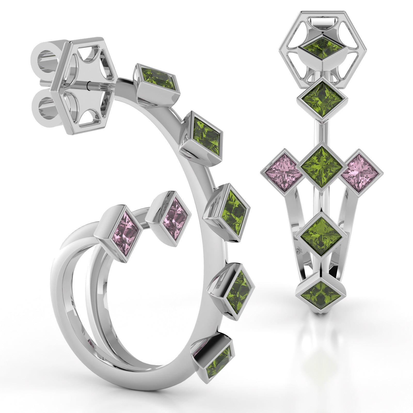 The Mingled Princesses Earrings - Double Twins - Medium Size - 18K / Platinum