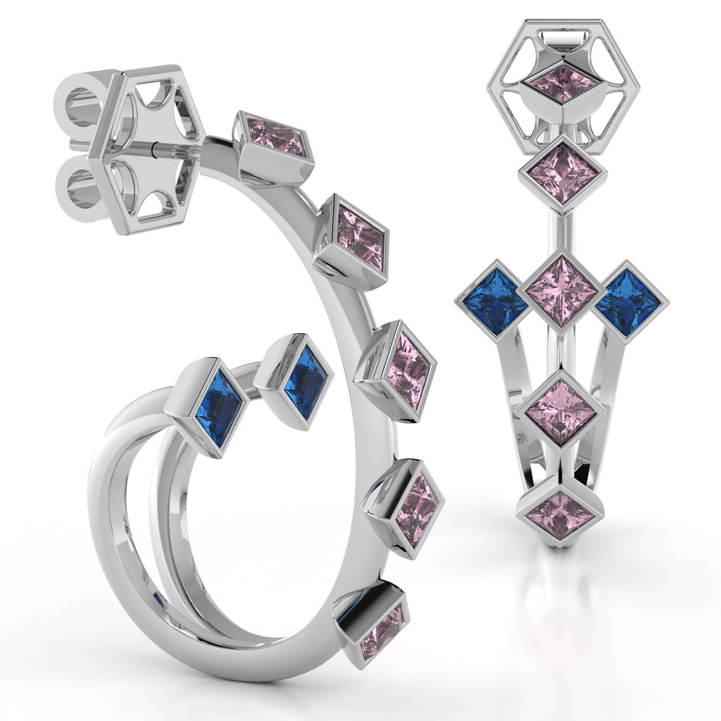 The Mingled Princesses Earrings - Double Twins - Medium Size - 18K / Platinum