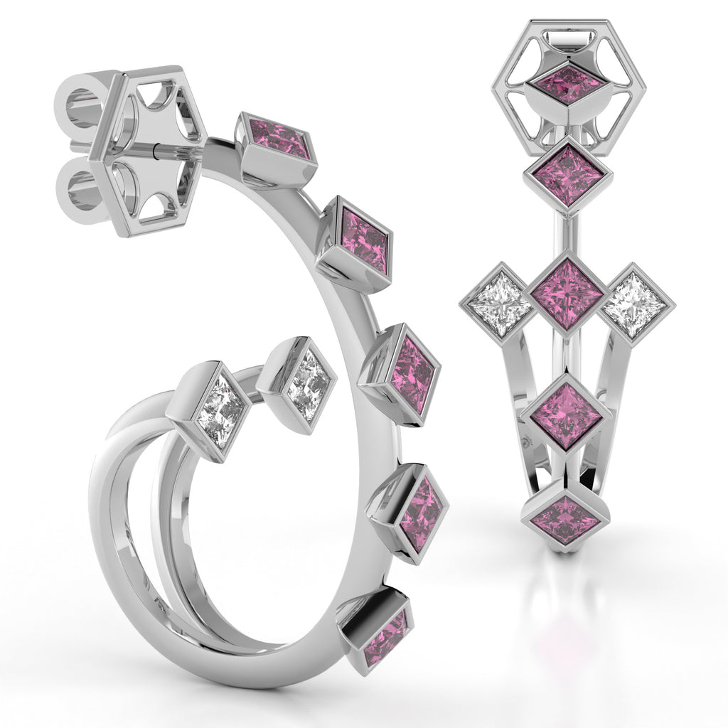 The Mingled Princesses Earrings - Double Twins - Medium Size - 18K / Platinum