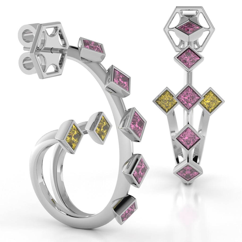 The Mingled Princesses Earrings - Double Twins - Medium Size - 18K / Platinum