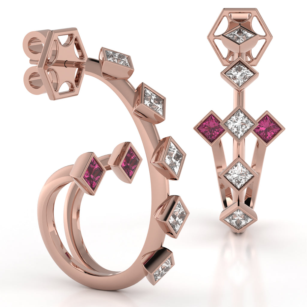 The Mingled Princesses Earrings - Double Twins - Medium Size - 18K / Platinum
