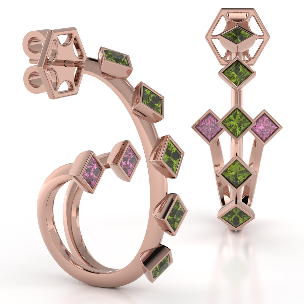 The Mingled Princesses Earrings - Double Twins - Medium Size - 18K / Platinum