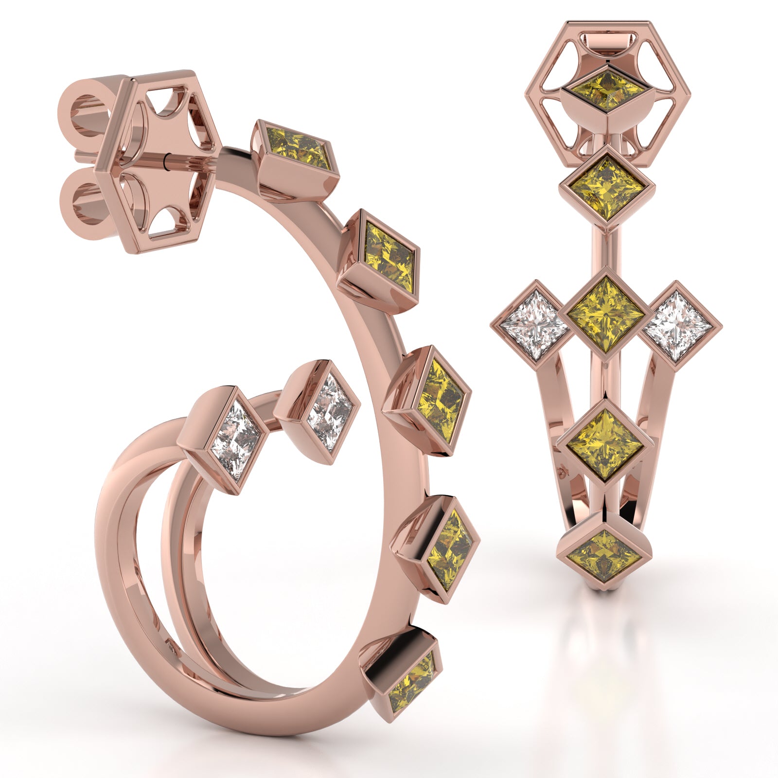 The Mingled Princesses Earrings - Double Twins - Medium Size - 18K / Platinum