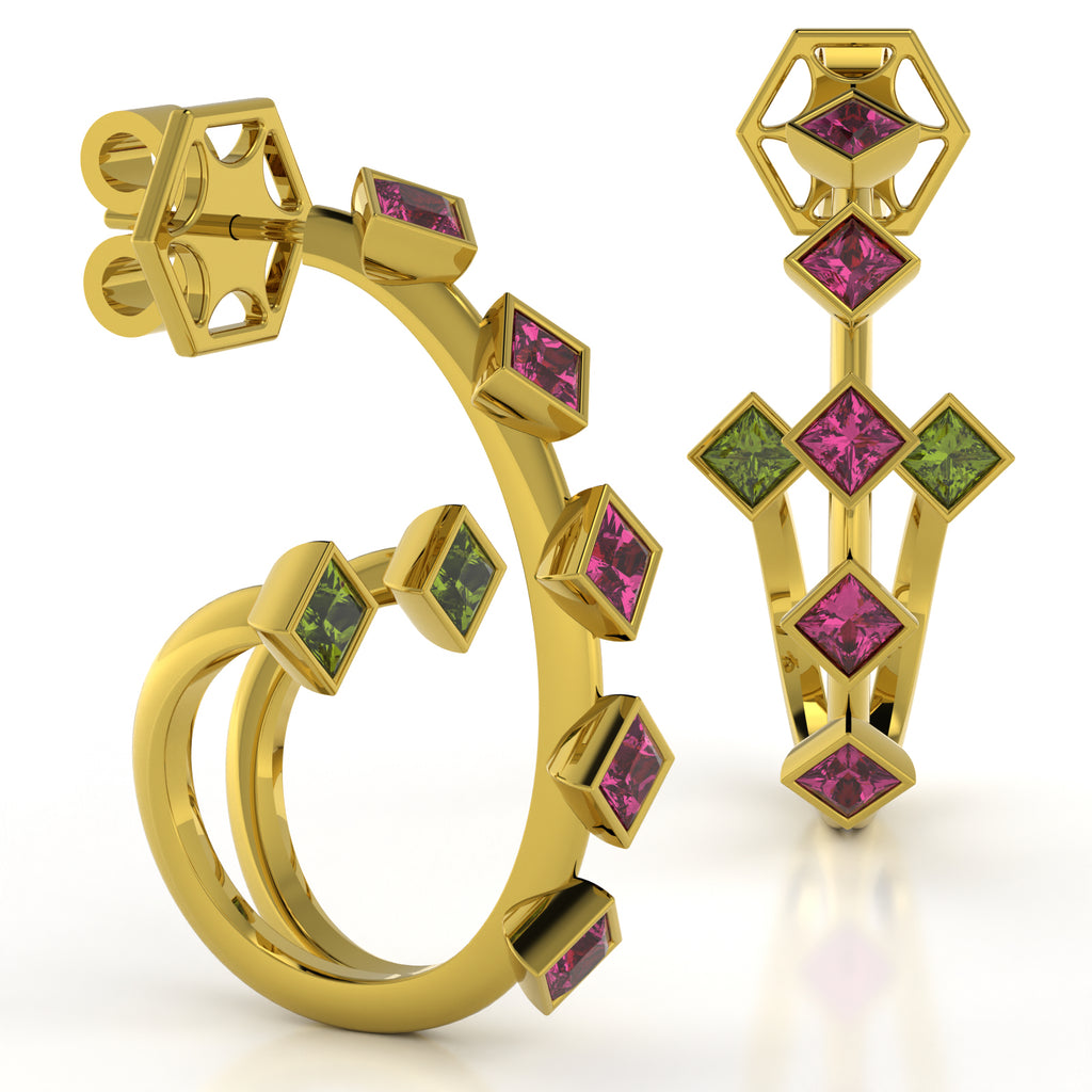 The Mingled Princesses Earrings - Double Twins - Medium Size - 18K / Platinum