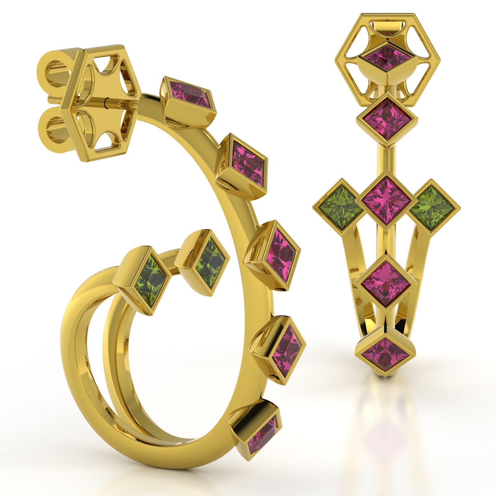 The Mingled Princesses Earrings - Double Twins - Medium Size - 18K / Platinum