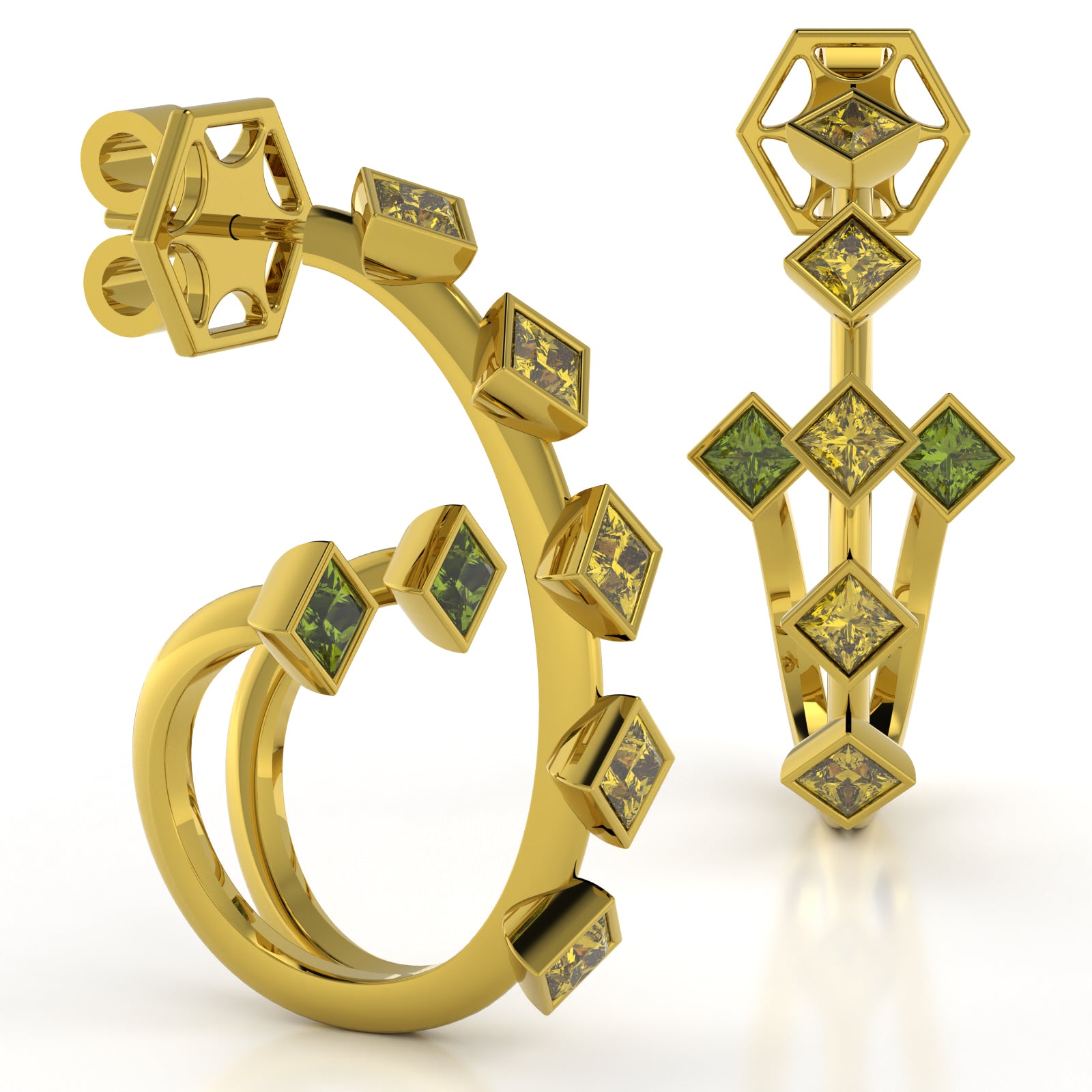 The Mingled Princesses Earrings - Double Twins - Medium Size - 18K / Platinum