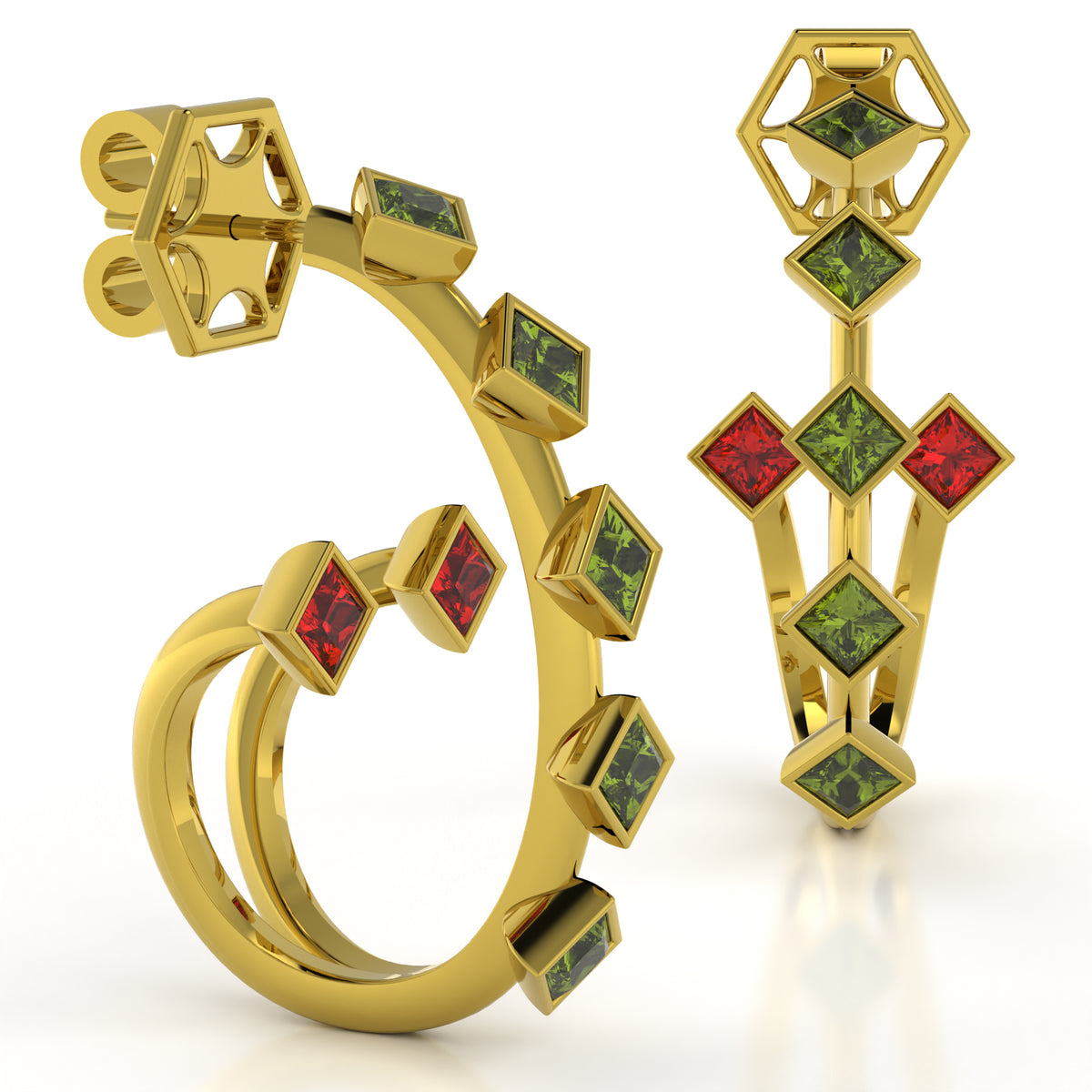 The Mingled Princesses Earrings - Double Twins - Medium Size - 18K / Platinum