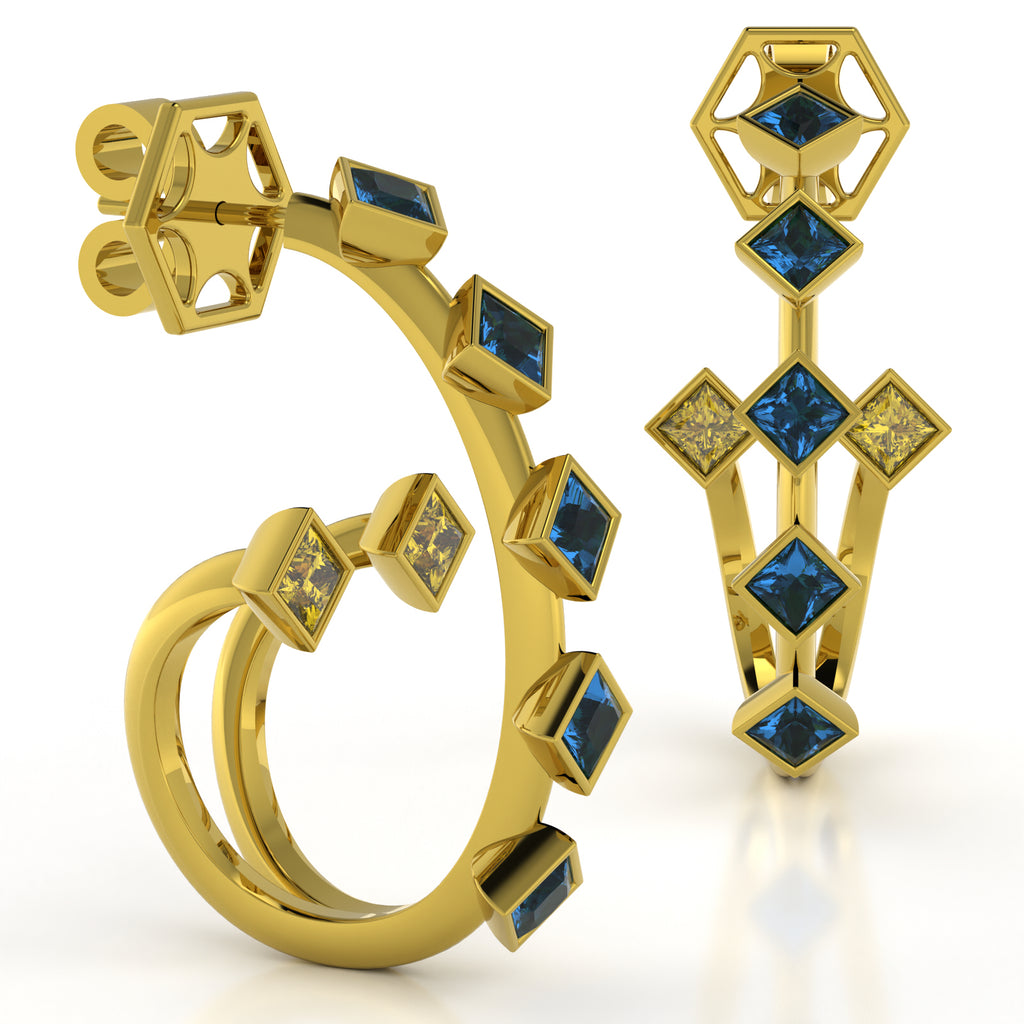 The Mingled Princesses Earrings - Double Twins - Medium Size - 18K / Platinum