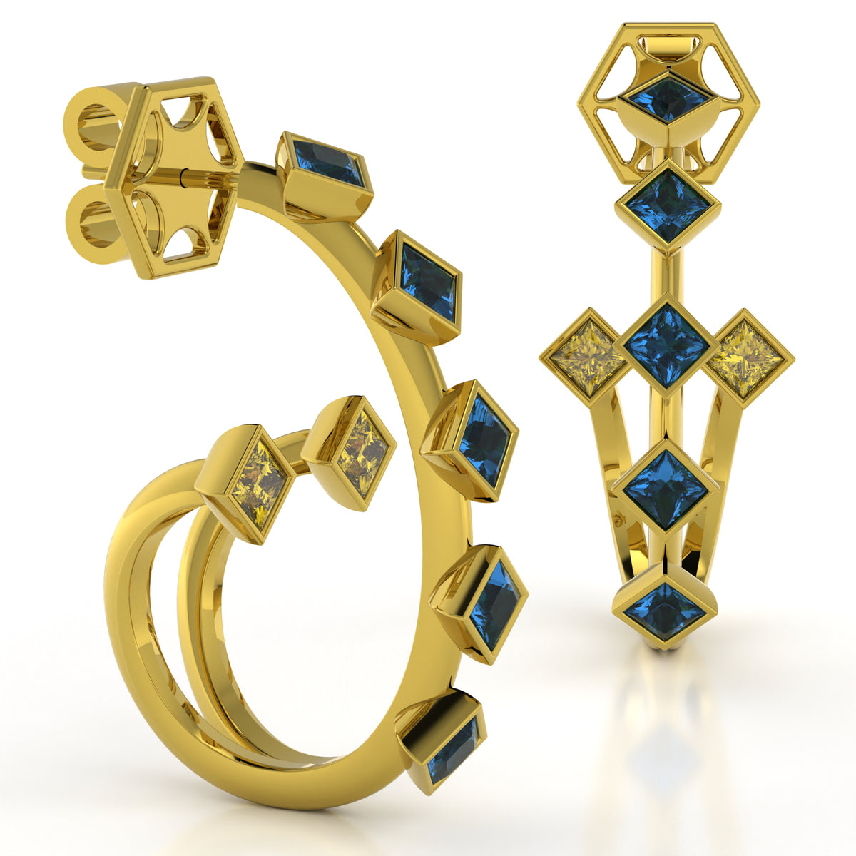 The Mingled Princesses Earrings - Double Twins - Medium Size - 18K / Platinum