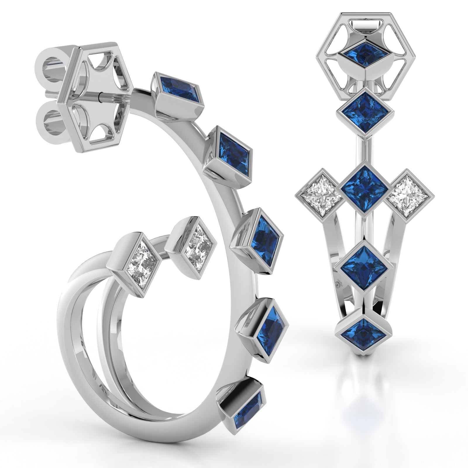 The Mingled Princesses Earrings - Double Twins - Medium Size - 18K / Platinum