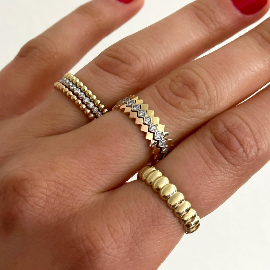 Stackable Quad Rings - Set of Three Rings - Natural Diamonds - Triad