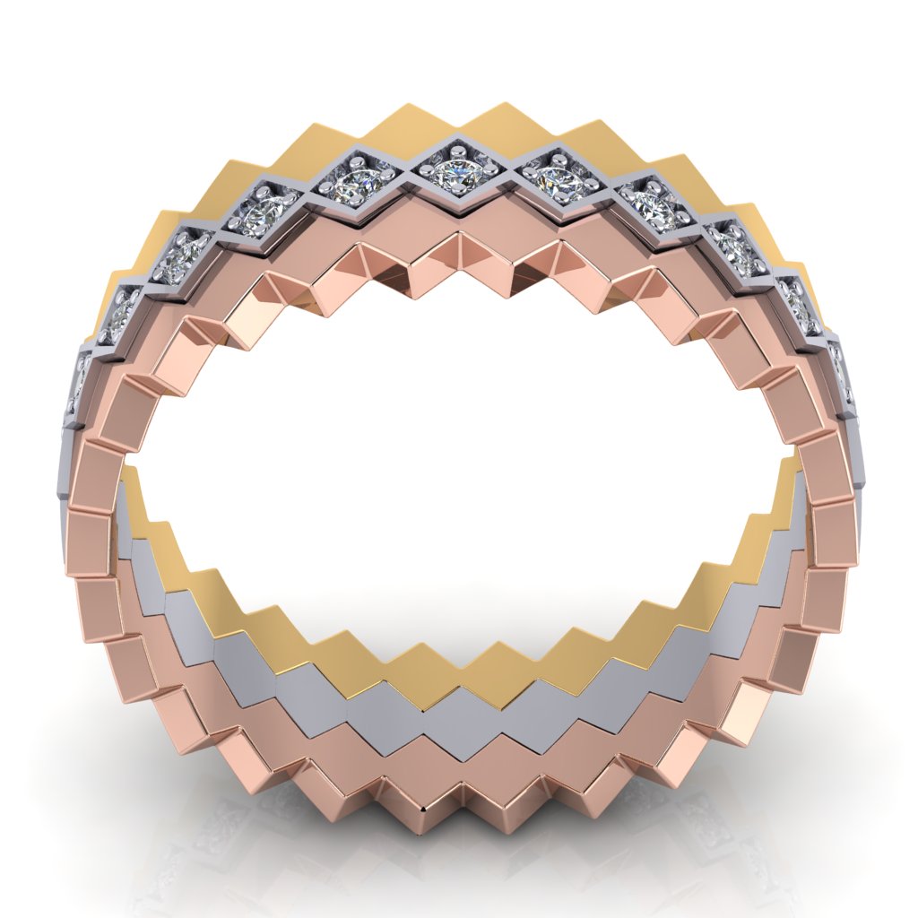 Stackable Quad Rings - Set of Three Rings - Natural Diamonds - Triad