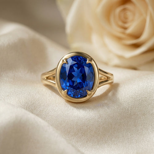 5ct Oval Sapphire Ring - September Birthstone - Lab-Grown Stone