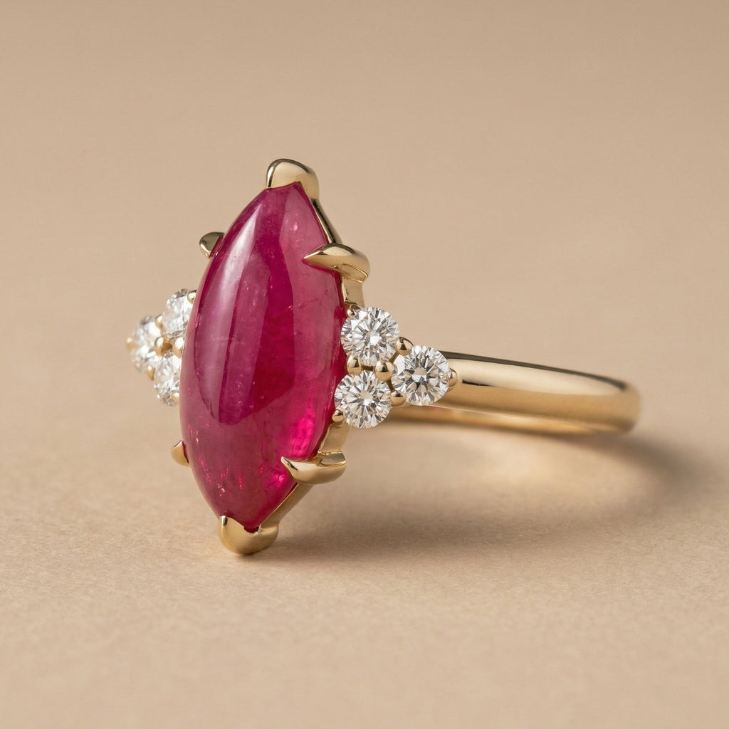 Natural Ruby 3.0ct Marquise Ring - Natural Diamond Accent - July Birthstone