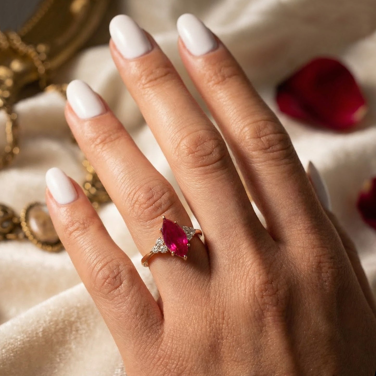 Natural Ruby 3.0ct Marquise Ring - Natural Diamond Accent - July Birthstone