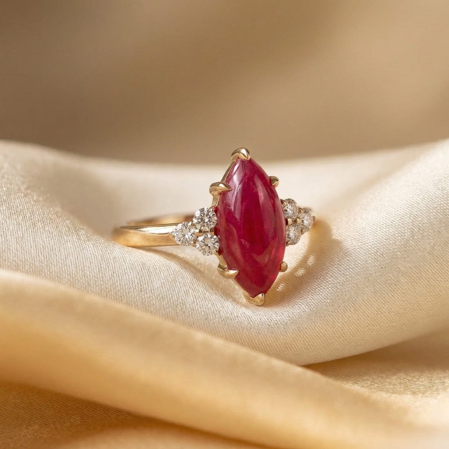 Natural Ruby 3.0ct Marquise Ring - Natural Diamond Accent - July Birthstone