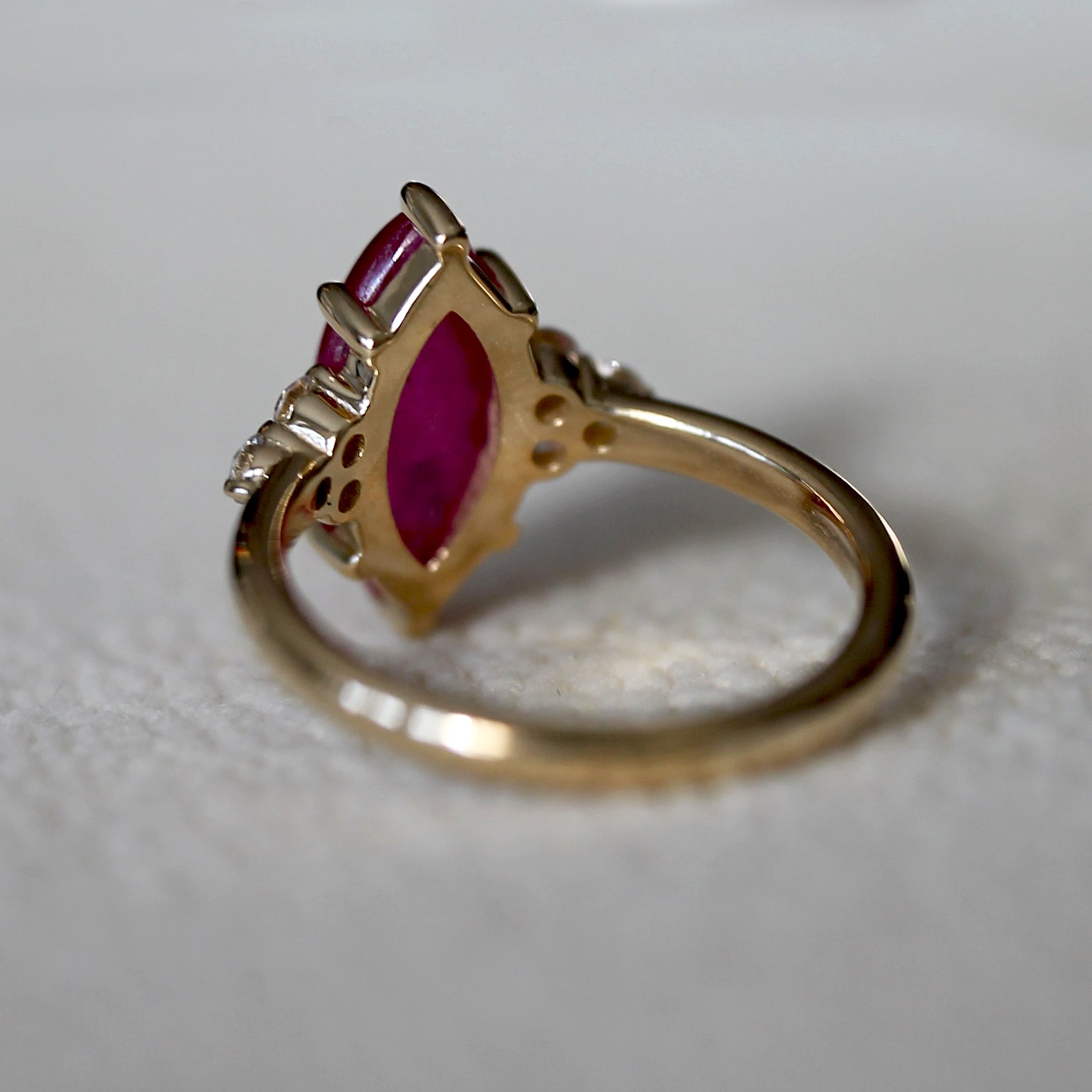 Natural Ruby 3.0ct Marquise Ring - Natural Diamond Accent - July Birthstone