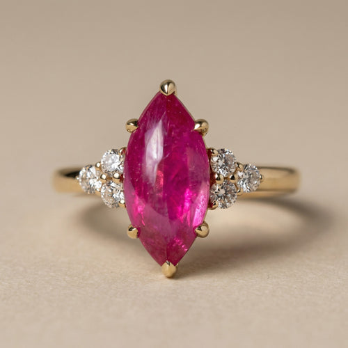Natural Ruby 3.0ct Marquise Ring - Natural Diamond Accent - 7 Stone Ring - July Birthstone