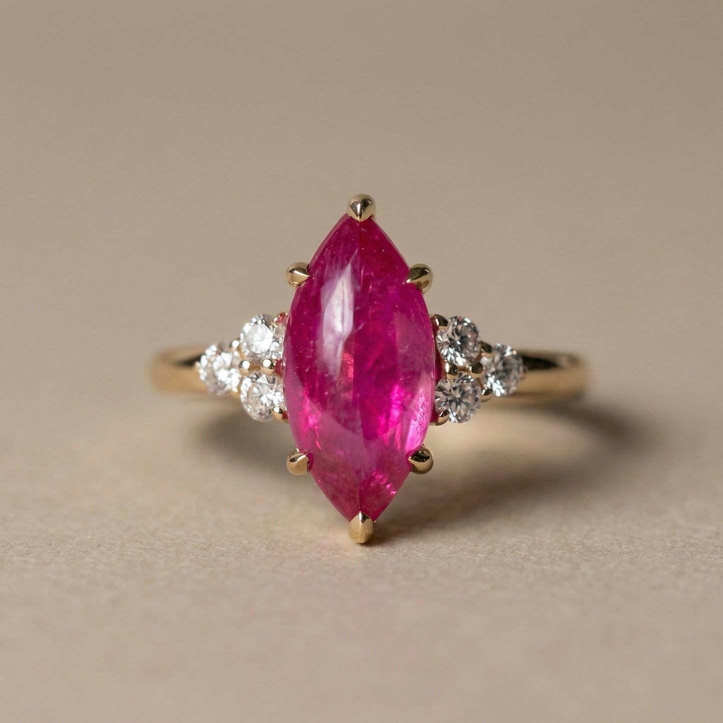 Natural Ruby 3.0ct Marquise Ring - Natural Diamond Accent - July Birthstone