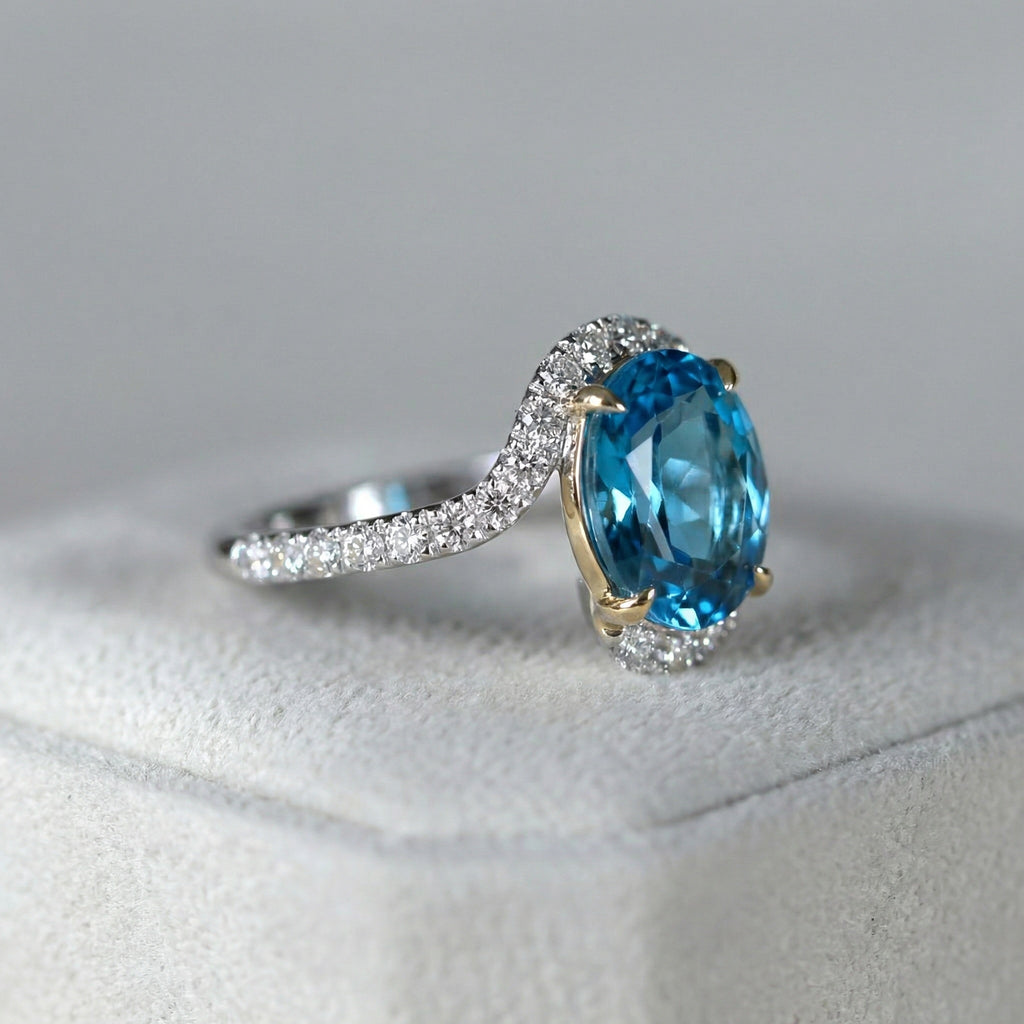 Natural Blue Topaz 2.50ct Oval Ring - Natural Diamond Accent - December Birthstone