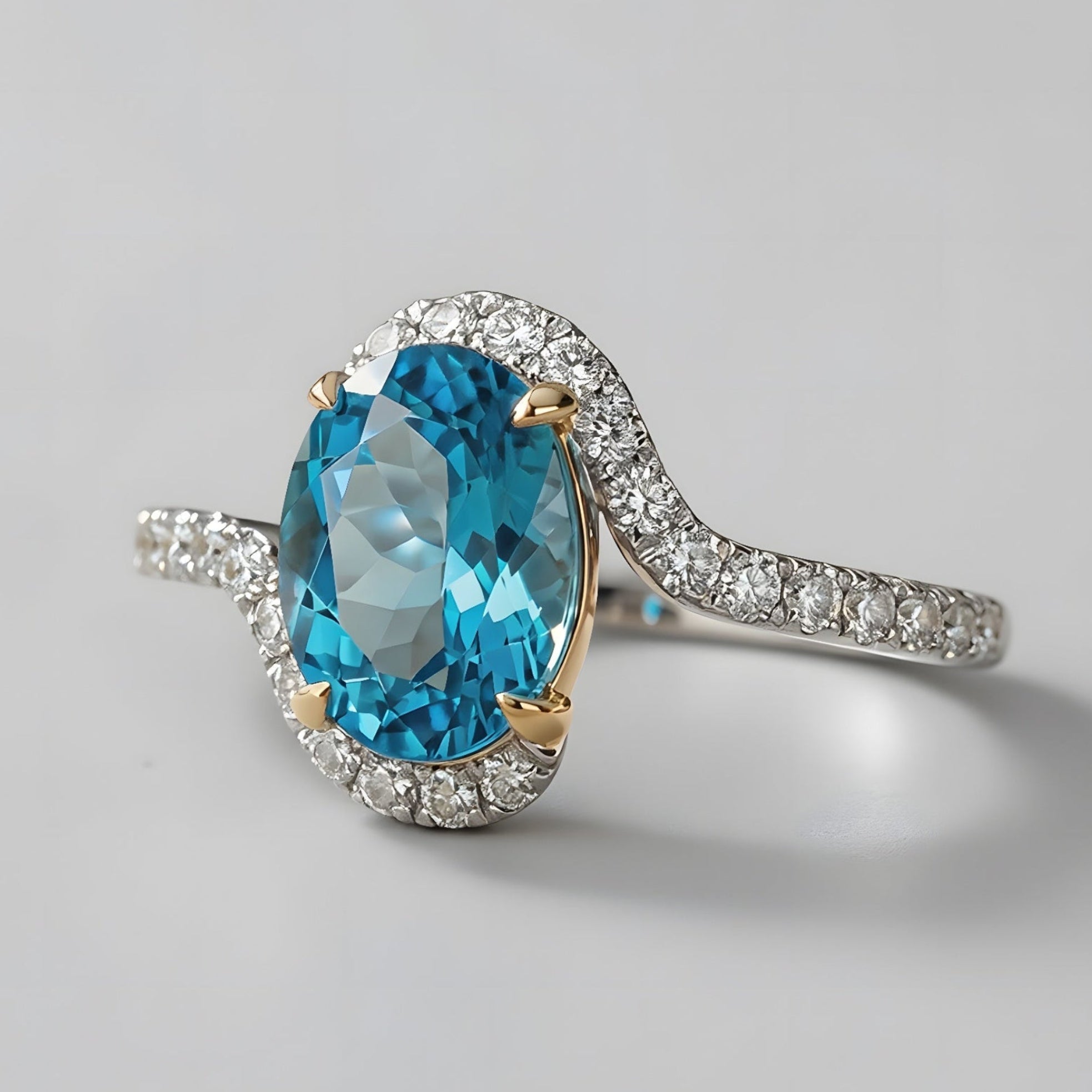 Natural Blue Topaz 2.50ct Oval Ring - Natural Diamond Accent - December Birthstone
