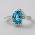 Oval Natural Blue Topaz 2.5ct Ring - Natural Diamond Accent - December Birthstone