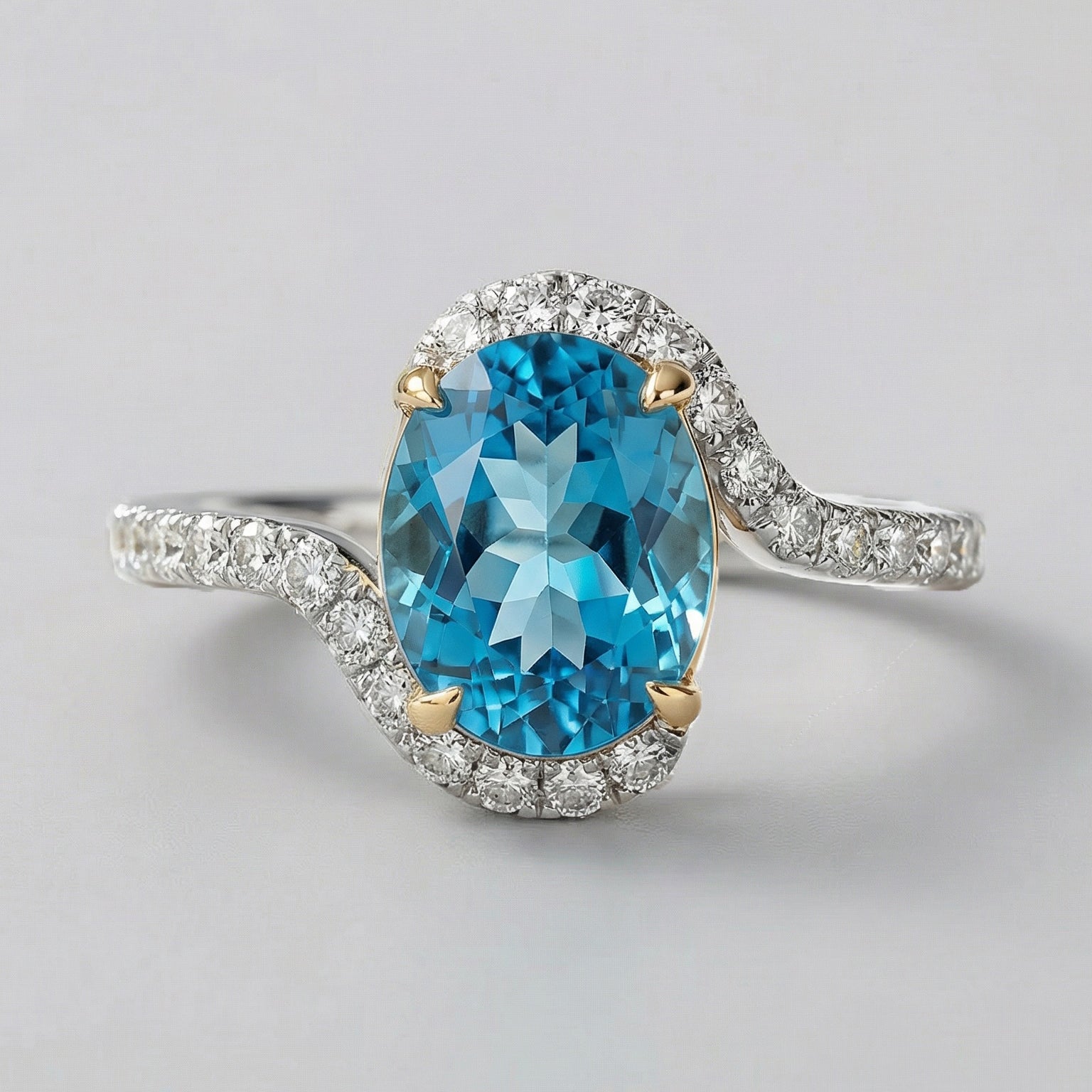 Natural Blue Topaz 2.50ct Oval Ring - Natural Diamond Accent - December Birthstone