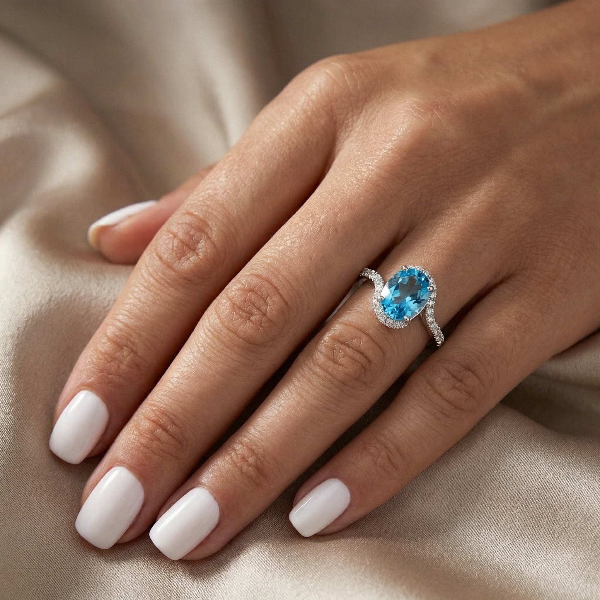Natural Blue Topaz 2.50ct Oval Ring - Natural Diamond Accent - December Birthstone