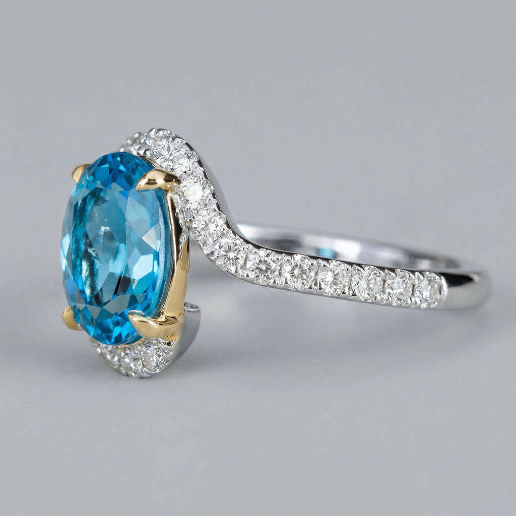 Natural Blue Topaz 2.50ct Oval Ring - Natural Diamond Accent - December Birthstone