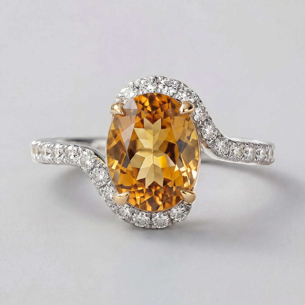 Natural Blue Topaz 2.50ct Oval Ring - Natural Diamond Accent - December Birthstone