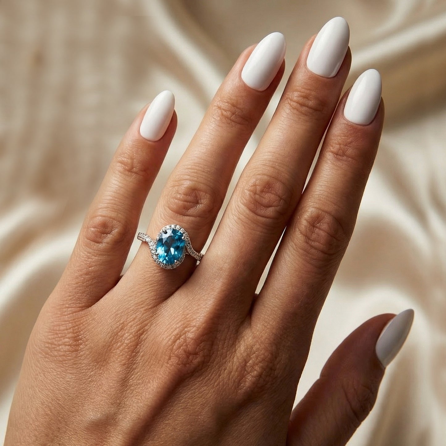 Natural Blue Topaz 2.50ct Oval Ring - Natural Diamond Accent - November Birthstone