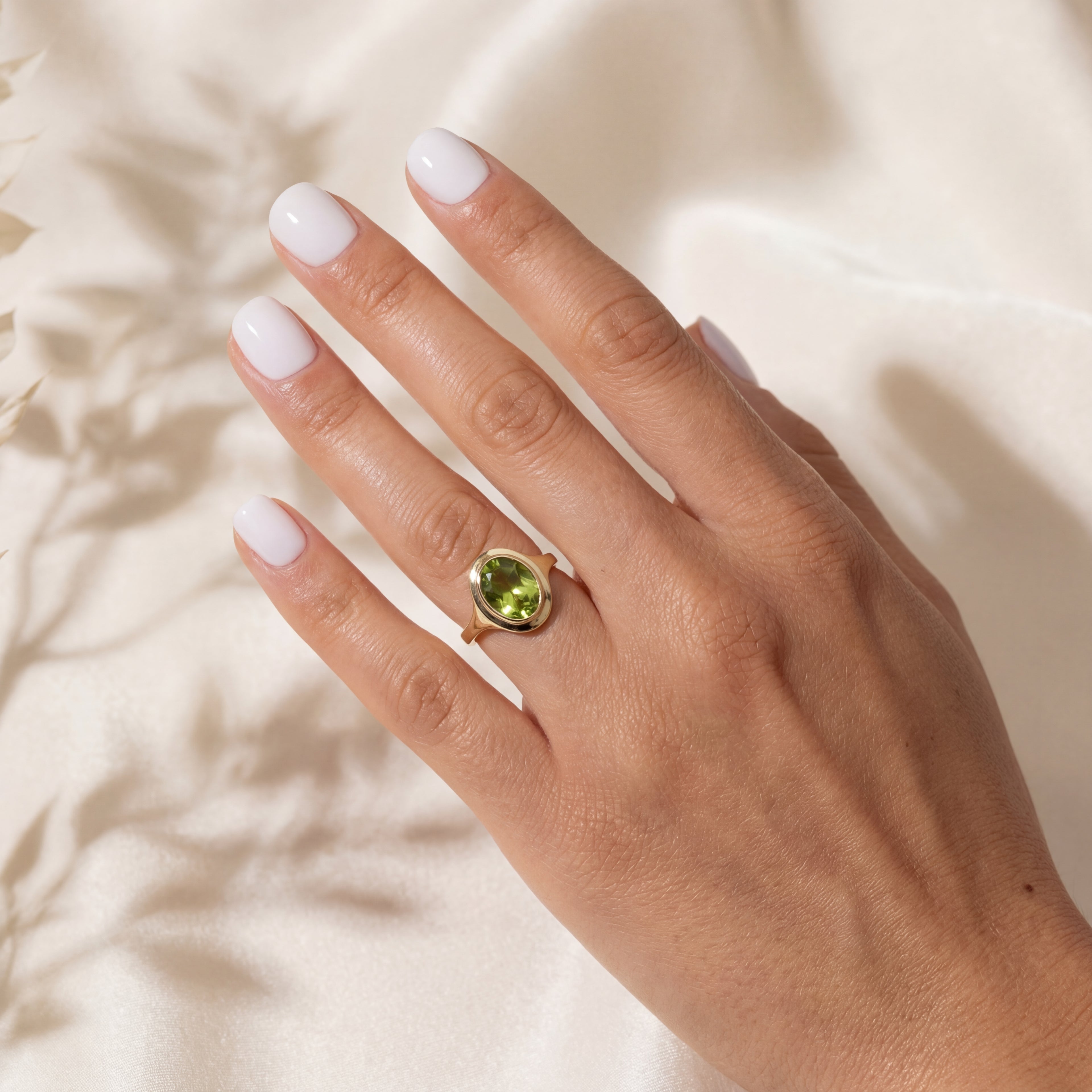 2.5ct Oval Peridot Signet Ring - Natural Stone - August Birthstone