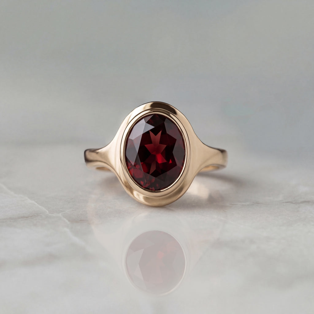 2.5ct Oval Garnet Curvy Ring - Natural Stone - January Birthstone