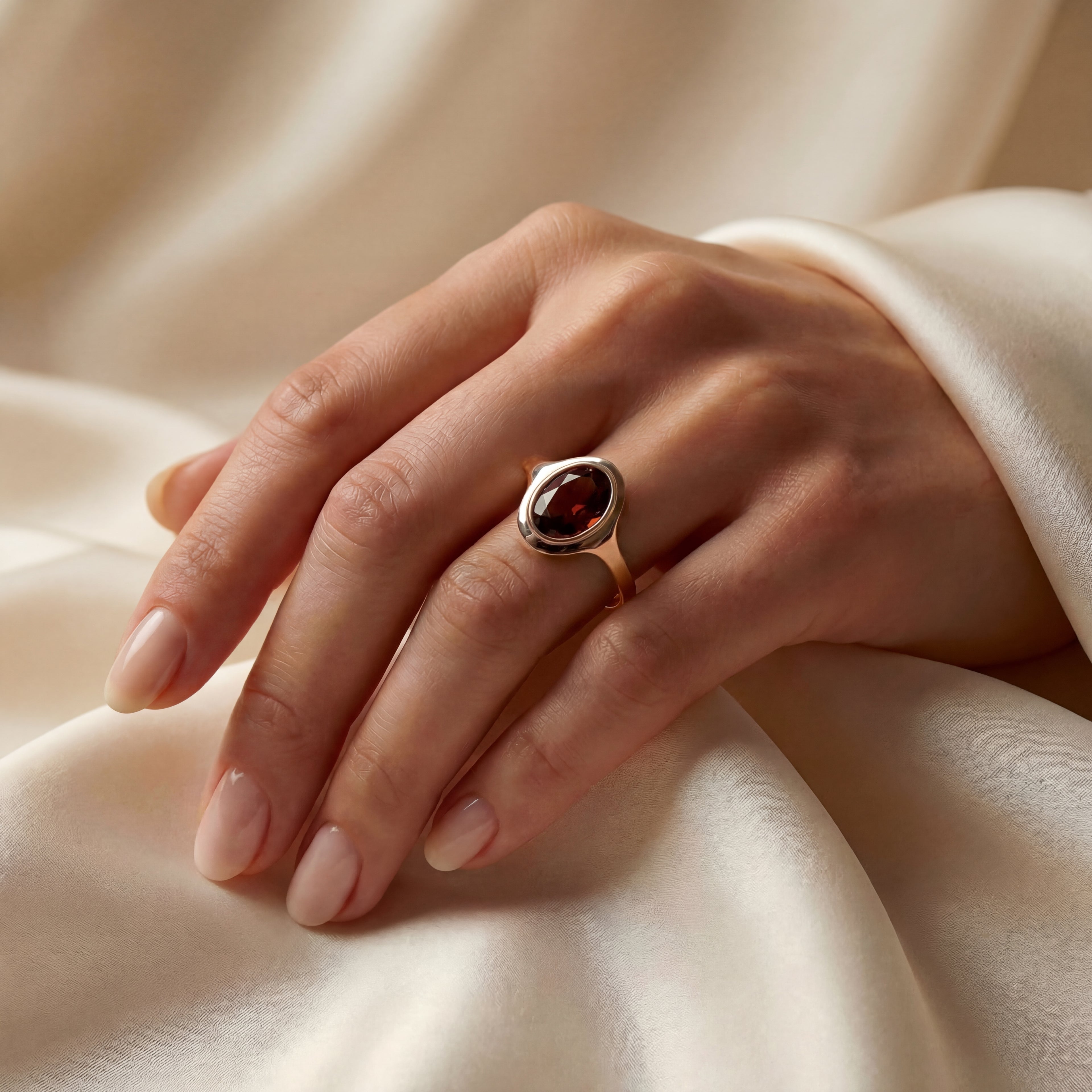 2.5ct Oval Garnet Curvy Ring - Natural Stone - January Birthstone