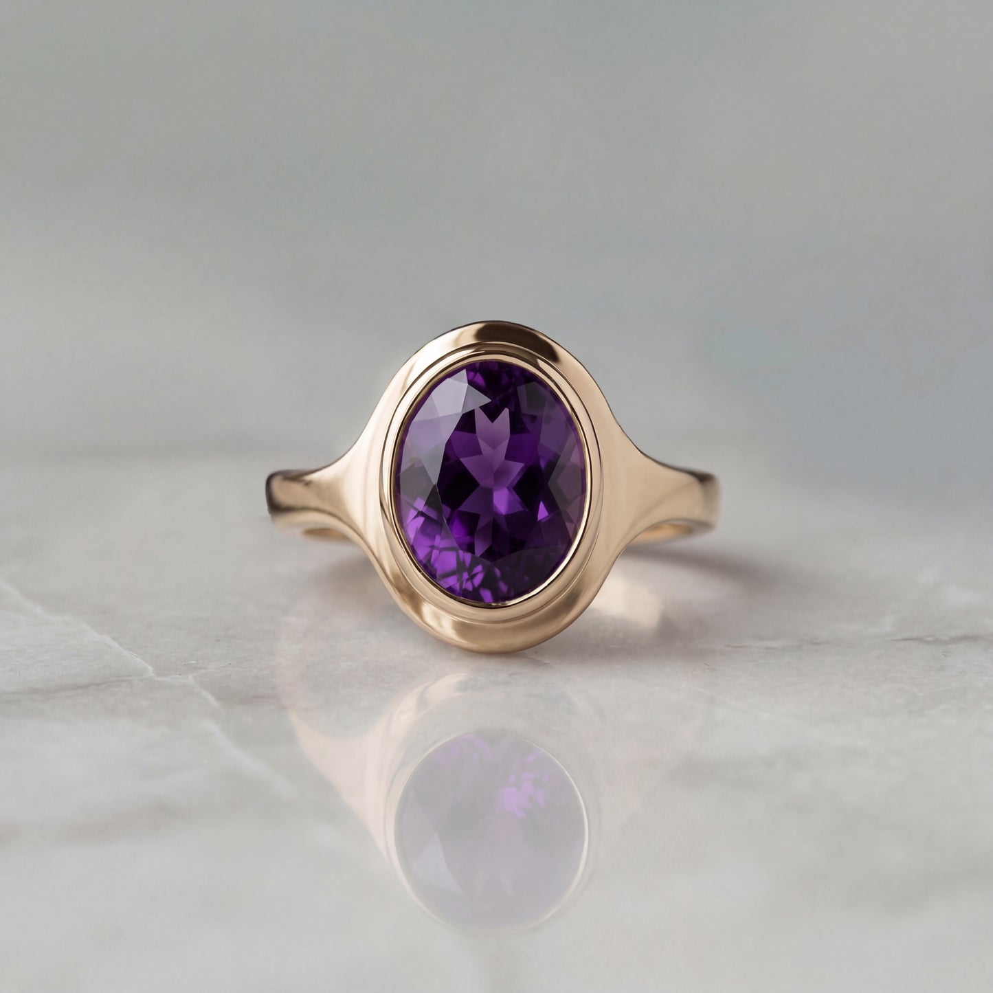 2.5ct Oval Amethyst Signet Ring - Natural Stone - February Birthstone