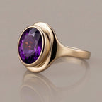 2.5ct Oval Amethyst Signet Ring - Natural Stone - February Birthstone