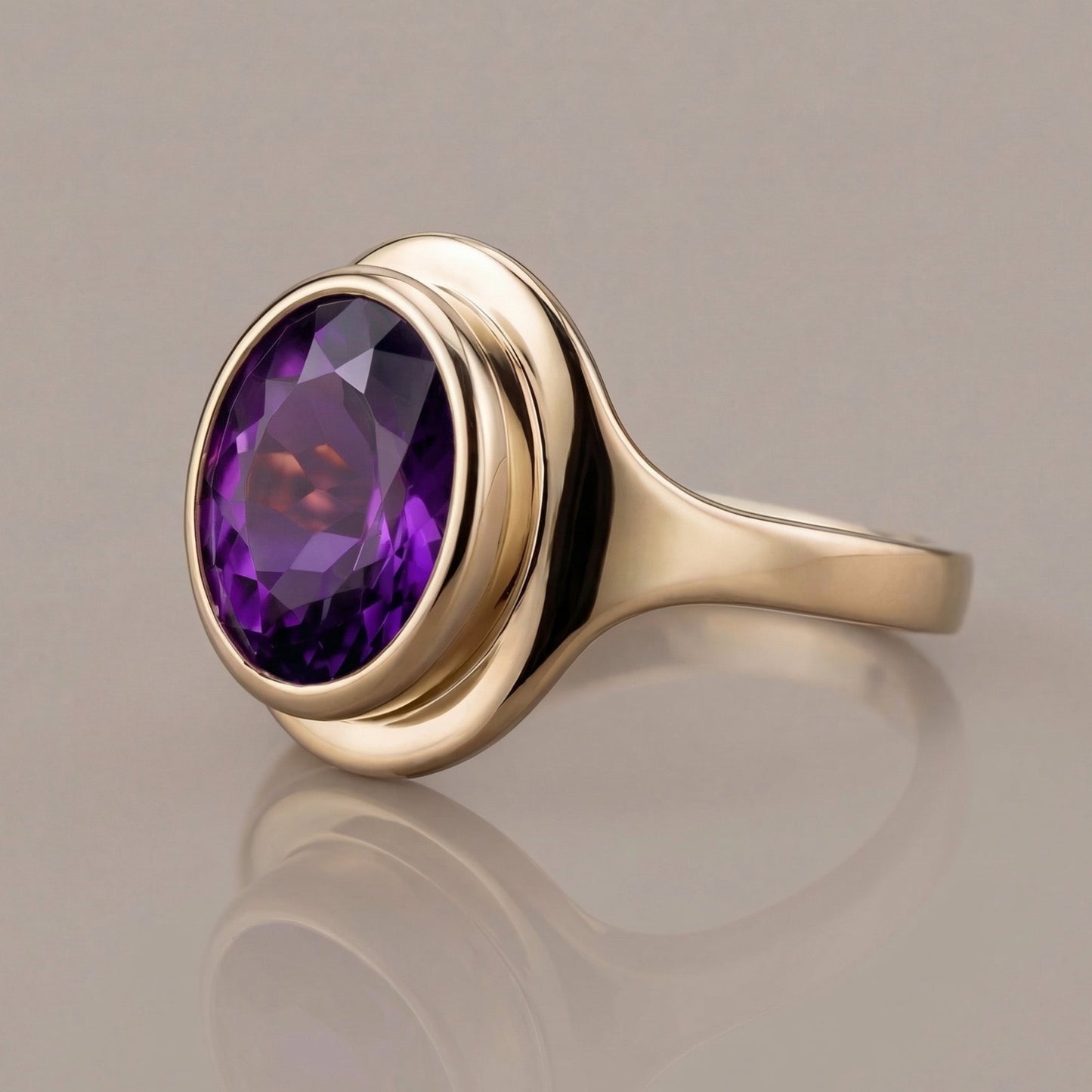 2.5ct Oval Amethyst Signet Ring - Natural Stone - February Birthstone