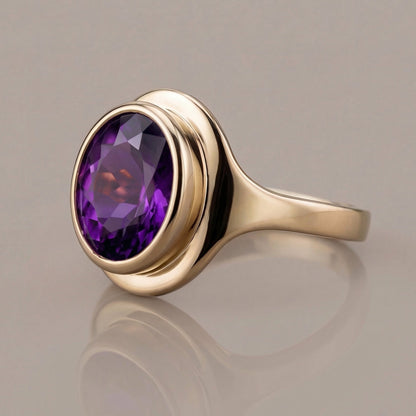2.5ct Oval Amethyst Signet Ring - Natural Stone - February Birthstone