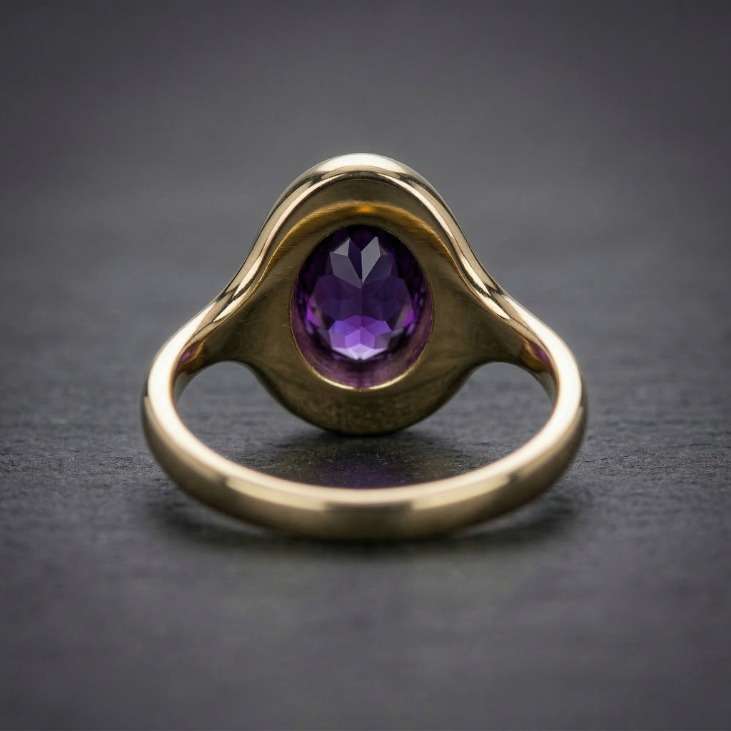 2.5ct Oval Amethyst Signet Ring - Natural Stone - February Birthstone